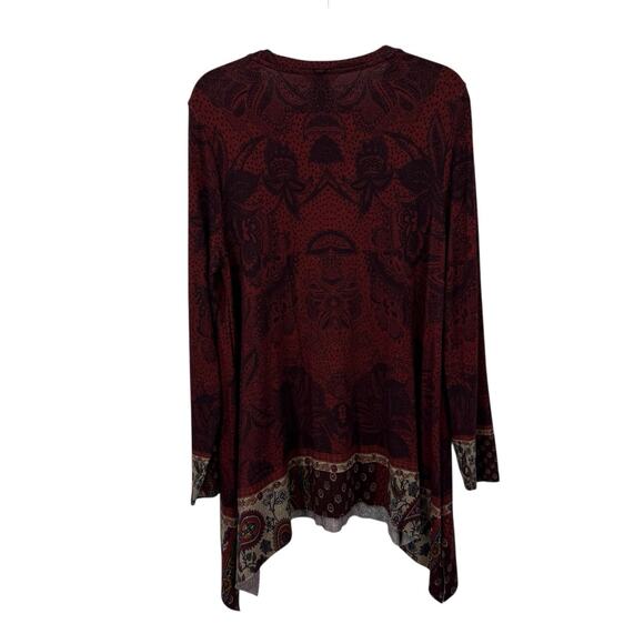 Desigual Tunic Top XXL Burgundy Floral Long Sleeve Asymmetrical Hem Boho Artsy - Picture 3 of 9